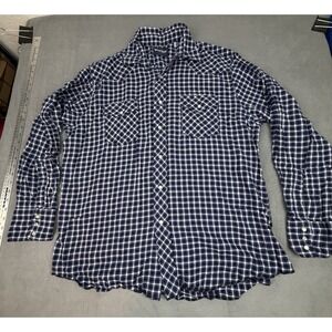 Wrangler Western Shirt Mens XL Blue Plaid Button Up Rockabilly Baggy Outdoor